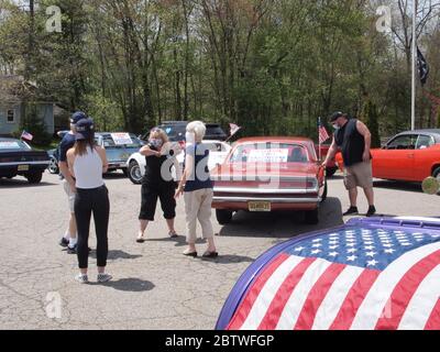 Social distancing at a fund raising cruise of classic cars in Jefferson Twp., NJ on May 16th, 2020. Stock Photo