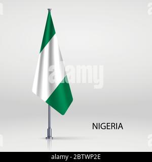 Nigeria hanging flag on flagpole Stock Vector