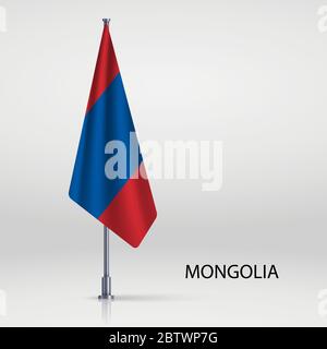 Mongolia hanging flag on flagpole Stock Vector