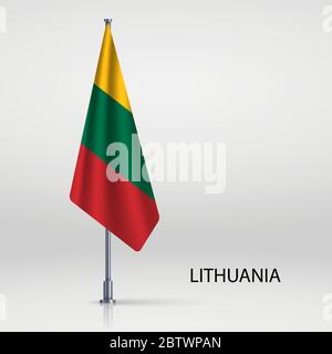 Lithuania hanging flag on flagpole Stock Vector