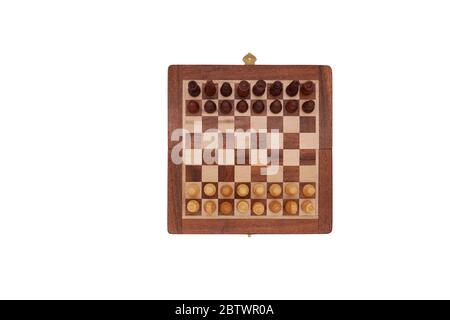 Top view of the finished wooden chess board Stock Photo