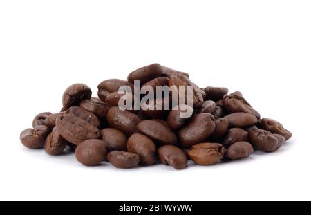 Roasted coffee beans studio shot isolated on white background, Healthy products by organic natural ingredients concept Stock Photo