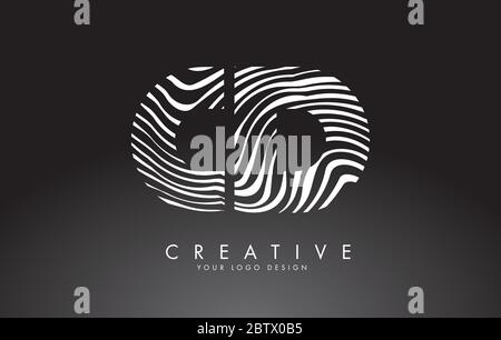 CD C D Letters Logo Design with Fingerprint, black and white wood or Zebra texture on a Black Background. Creative CD C D vector illustration with bla Stock Vector