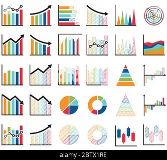 Set of chart for report icon. 640x640 pixels, Flat success graph icons vector illustrator Stock Photo
