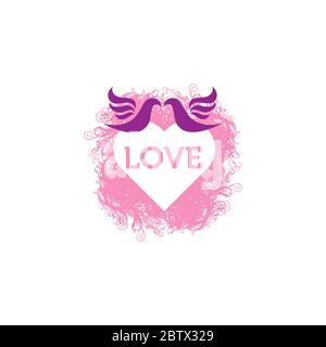 Silhouettes cute birds in Love. Stylish card for Valentine day. Vector illustration Stock Vector