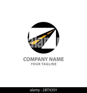 Asphalt logo vector,Paving logo design template. Construction vector icon idea with highway in negative space. Transportation and traffic theme. Stock Vector