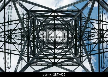 abstract view of electricity pole photographed from the bottom Stock Photo