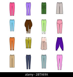 Trousers models for woman set. Pants vector illustration. Stock Vector