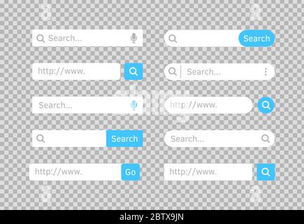 Search bar. Website ui bar set. Searching element for web site, app, ui and logo. Vector search shape with button for website navigation. Stock Vector