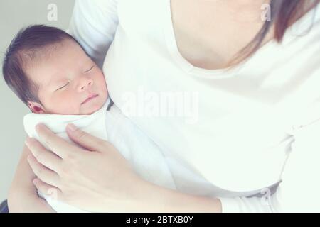 Sick baby, Soft focus and blurry, vintage style color effect Stock Photo