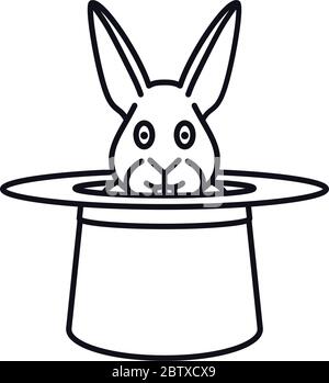 White rabbit in magicians top hat vector line icon. Stock Vector