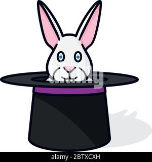 White rabbit in magicians top hat isolated vector illustration for magic Day on June 12th. Stock Vector