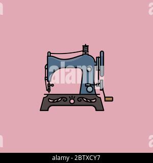 Vintage sewing machine vector illustration for Sewing machine Day on June13th. Traditional tailoring craft color symbol. Stock Vector