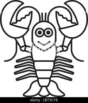 Lobster cartoon character vector line iconSeafood and crustaceans outline symbol. Stock Vector