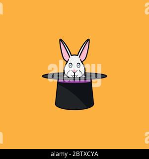 White rabbit in magicians top hat vector illustration for magic Day on June 12th. Stock Vector