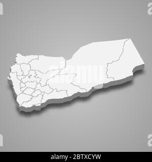 Yemen 3d map with borders of regions. Vector illustration Stock Vector ...