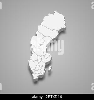 3d map of Sweden with borders of regions Stock Vector