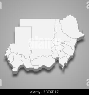 Sudan with states Map black and white illustration Stock Vector Image ...
