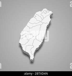 3d map of Taiwan with borders of regions Stock Vector