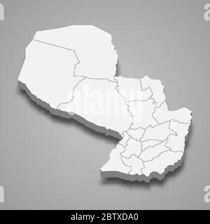 3d map of Paraguay with borders of regions Stock Vector