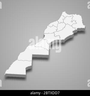 3d map of Morocco with borders of regions Stock Vector
