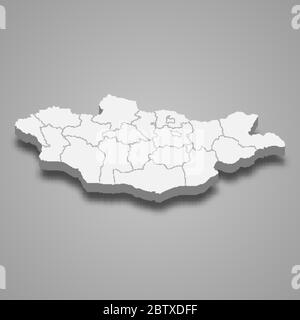 3d map of Mongolia with borders of regions Stock Vector