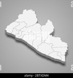 Liberia 3d map with borders of regions. Vector illustration Stock ...