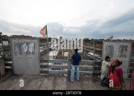 Howrah Junction Railway Station from above. Kolkata, West Bengal, India. Stock Photo