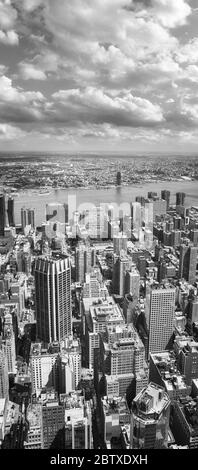 Black and white aerial view of New York City, USA. Stock Photo