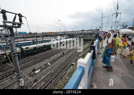 Howrah Junction Railway Station from above. Kolkata, West Bengal, India. Stock Photo