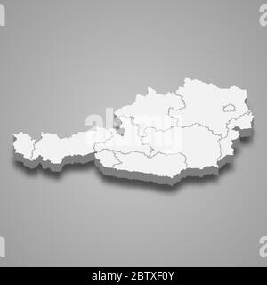 3d map of Austria with borders of regions Stock Vector