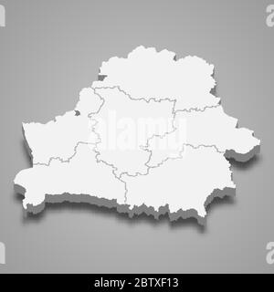 3d map of Belarus with borders of regions Stock Vector