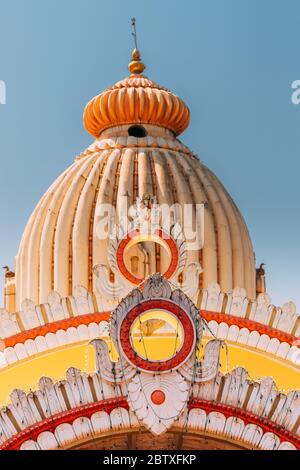 Mapusa, Goa, India. The Shree Ganesh Mandir, Ganeshpuri Temple. Famous Landmark And Popular Destination. Close Up Details. Stock Photo