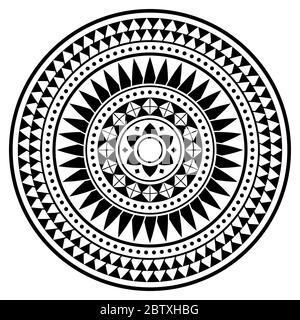Tribal Polynesian mandala vector design, geometric Hawaiian tattoo style pattern in black and white