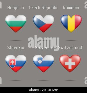Flags of European countries in the shape of hearts Stock Vector