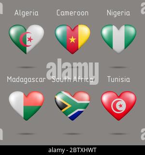 Flags of African countries in the shape of a heart Stock Vector