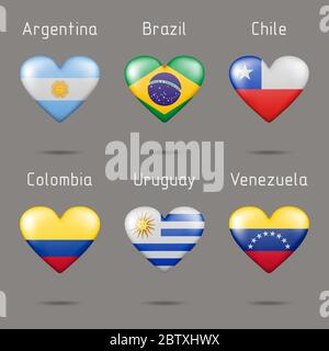 Flags of the countries of South America in the shape of a heart Stock Vector