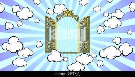 Gateway to Paradise. Shining in the sky. Cartoon style. Stock Vector
