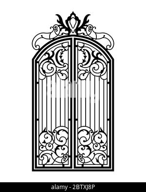 Closed Forged Ornate Gate. Stock Vector