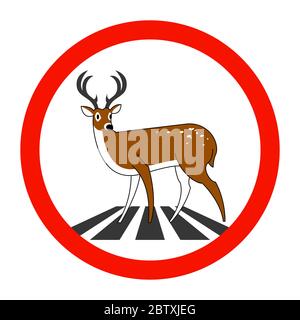 Road sign. Deer Crossing the Road. Stock Vector