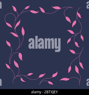 Frame of twigs in a square. Pink branches on a dark background. Stock Vector