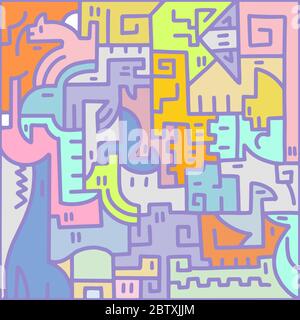 Animal pattern. Square color vector illustration. Puzzle for children. Stock Vector