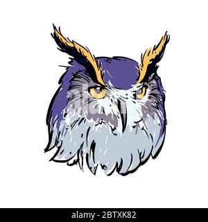 Realistic color drawing of an owl's head. For coloring. Stock Vector