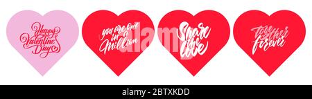 Heart shaped handwritten lettering on postcards. Stock Vector