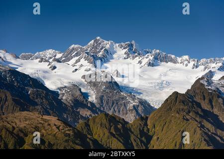 Glaciated summit of Mt Cook, Mount Cook National Park, Twizel, Canterbury Region, New Zealand Stock Photo