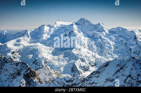 Glaciated summit of Mt Cook, Mount Cook National Park, Twizel, Canterbury Region, New Zealand Stock Photo