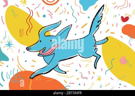 Vector festive bright illustration with running dog Stock Vector