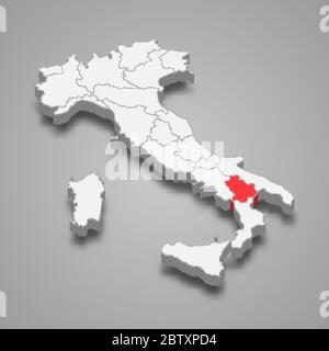 Basilicata region location within Italy 3d map Stock Vector