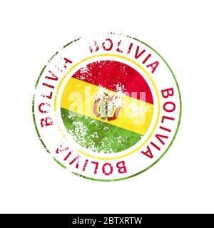 Bolivia sign, vintage grunge imprint with flag on white Stock Vector