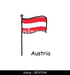 hand drawn sketchy Austria flag on the flag pole. three color flag . Stock Vector illustration isolated on white background. Stock Vector